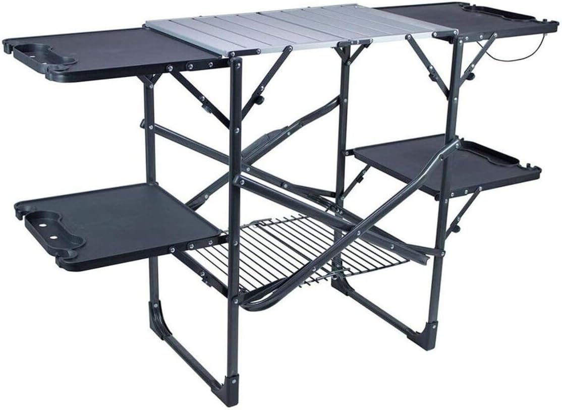 Outdoor Camping Table With Storage - Slim Fold Portable Camping Kitchen Table
