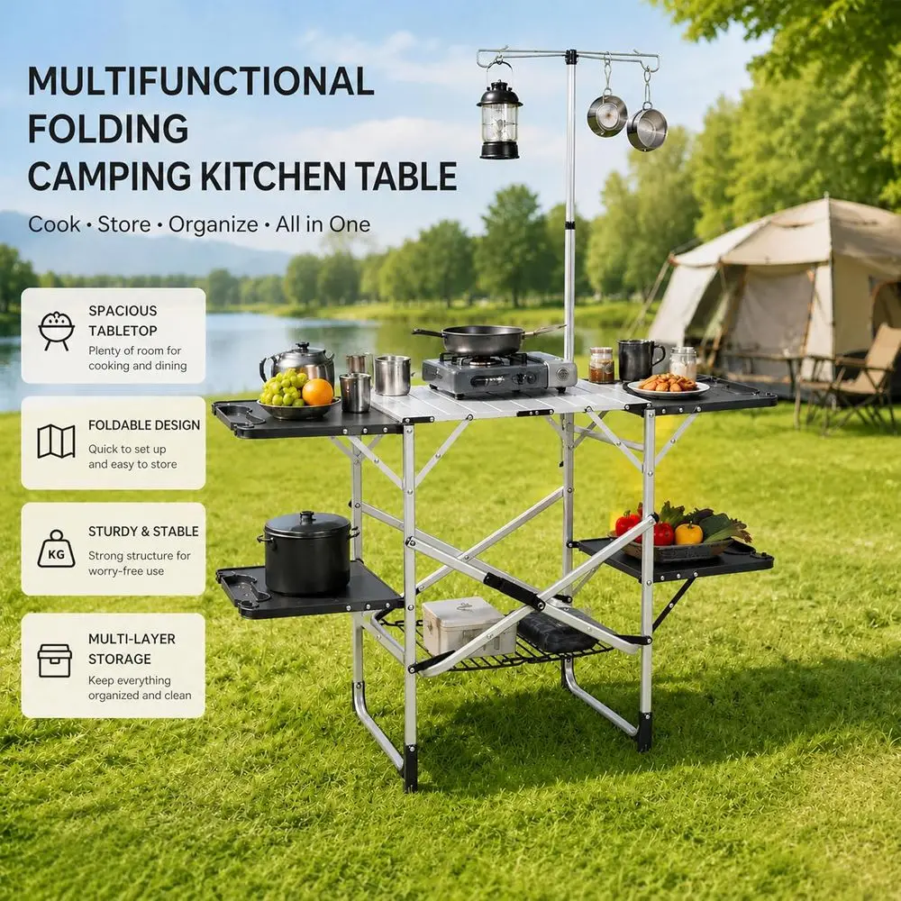 Portable Outdoor Kitchen Table - Outdoor Camping Table With Storage recension och pris